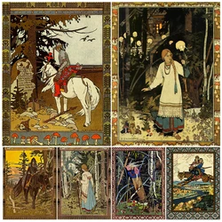 Illustrations Of Slavic Folk Tales And Legends,Antique Wall Art Canvas Print,Witch,Tsarevich And Firebird Fairytale Art Poster