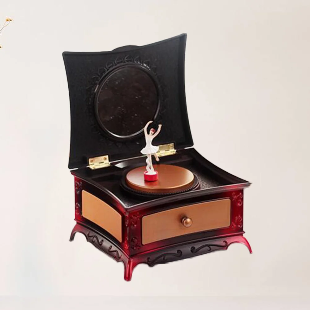 Custodia per gioielli con scatola musicale classica rossa con specchio per bambine. Portagioie elegante e resistente