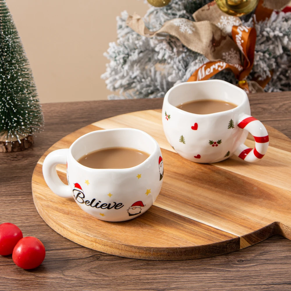 1 قطعة 230 مللي/7.8 أوقية عيد الميلاد السيراميك القدح اليدوية الملمس كوب سيراميك لعصير الحليب القهوة والمشروبات الأخرى