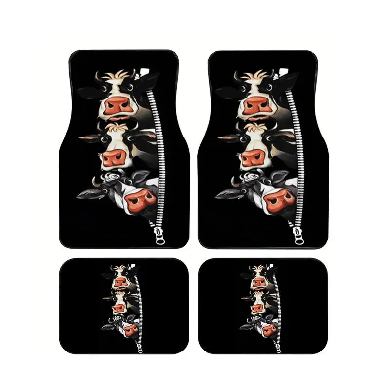

Cow Zipper Funny Cartoon Car Floor Mat Universal Auto Carpet Mat For Vehicle Interior Accessories Decoration Front Rear Set 4pcs