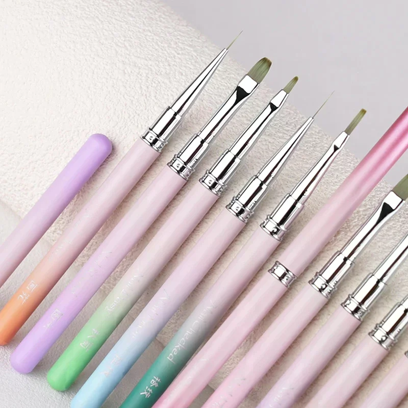 1 Pcs Gradient Metal Handle Nail Art Brush Triangular Drawing Painting Line Pen Liner French Manicure Tools