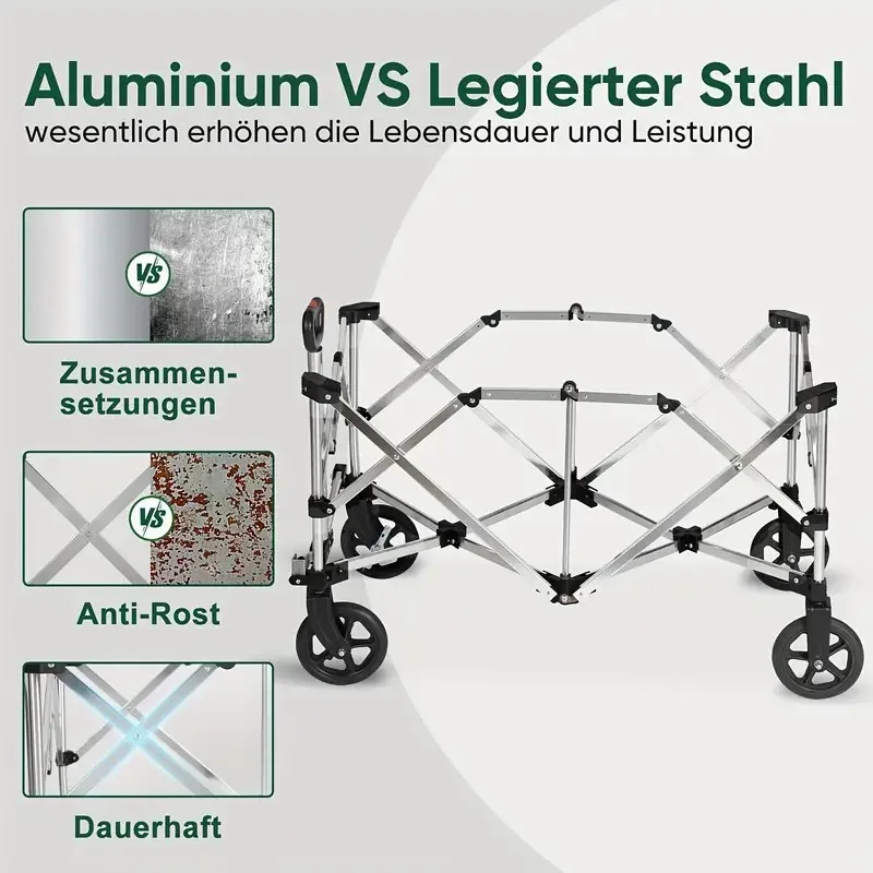 Sekey الألومنيوم Bollerwagen Faltbar XXL 165L، Faltbarer Bollerwagen Leichtgeweng، Klappbarer Bollerwagen Handwagen Faltwagen Be