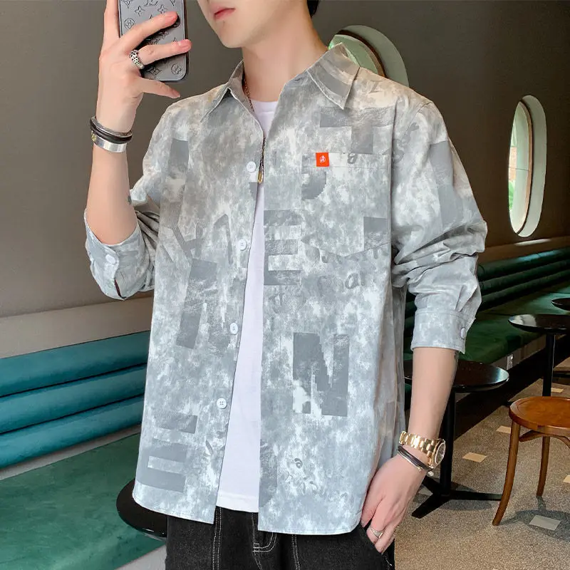 Shirts for Men with Print Long Sleeve Man Shirt Camouflage Pocket Printed Designer Tops Xxl Button Up Cheap Brand New in Summer