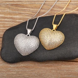 Nidin New Fashion Lucky Heart Shape Pave Shiny Crystal Zircon Pendant Necklace For Women Men Light Luxury Jewelry Accessories 