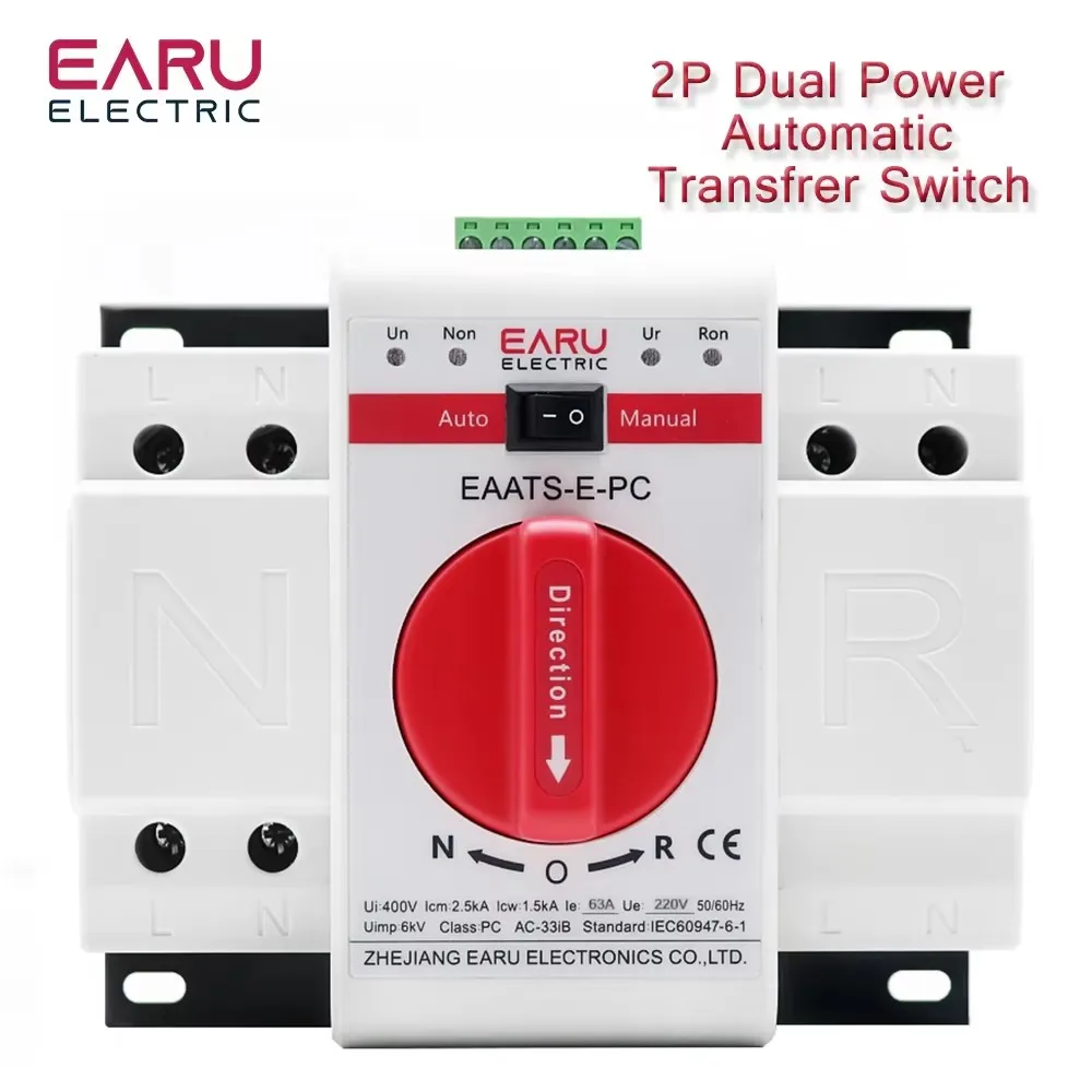 

2P 63A 125A AC 230V 400V 50HZ 60HZ ATS PV Doul Power Automatic Manual Conversion Transfer Switch MCB Circuit Breaker