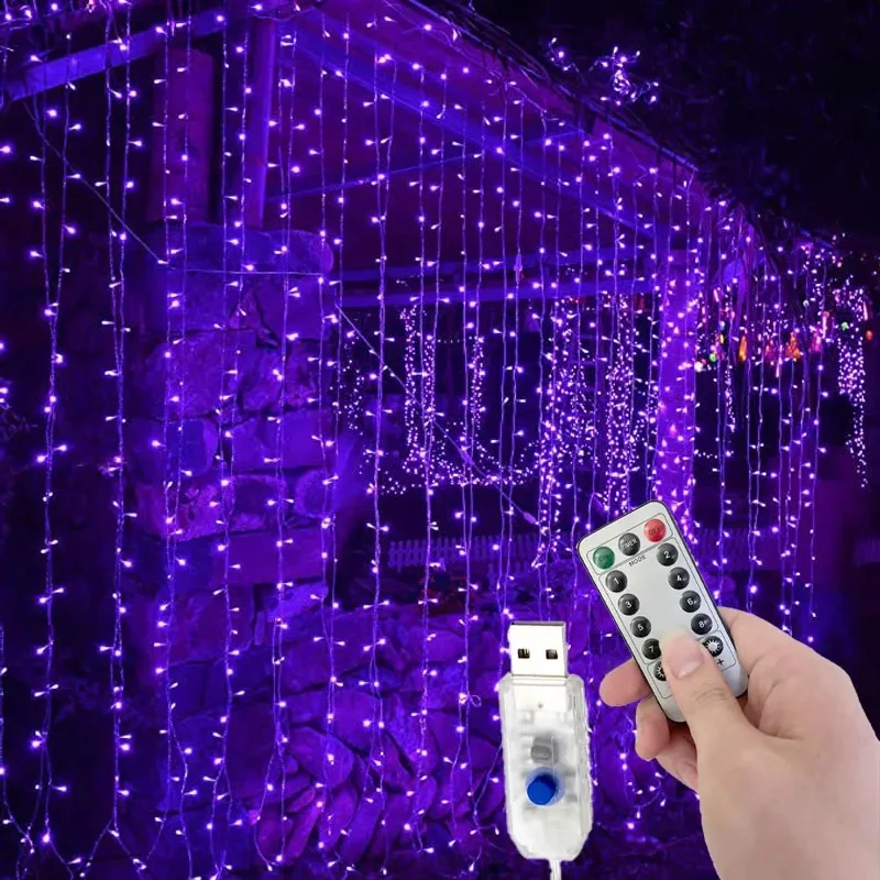 Christmas Holiday Light USB Curtain String Light LED 8 Mode Fairy Light Wedding Party Decor Garland DIY 2025 New Year Decoration