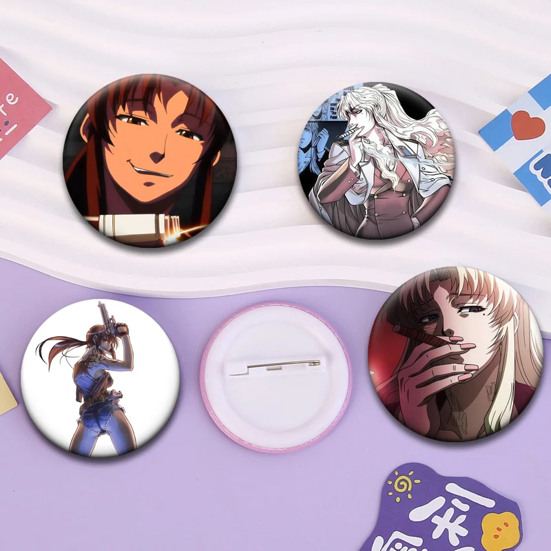 Anime Black Lagoon Pins Revy,Balalaika Cartoon Badge Exquisite Handmade Round Brooches for Backpack Accessories Jewelry Gifts