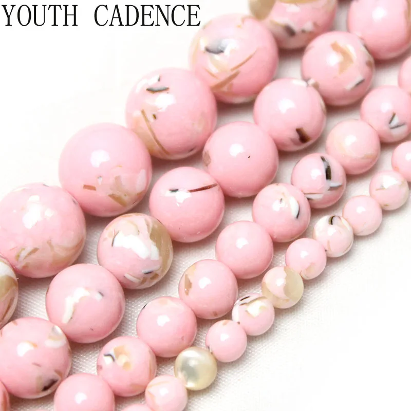 Natural Second Generation Pink Shell Turquoises Stone Loose  Round Beads for Jewelry Making Diy Bracelet Necklace  4-12mm 15