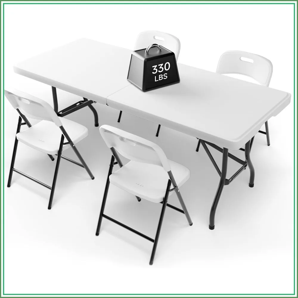 6FT Folding Table Set with 4 Chairs, Heavy-Duty Portable for Camping Parties