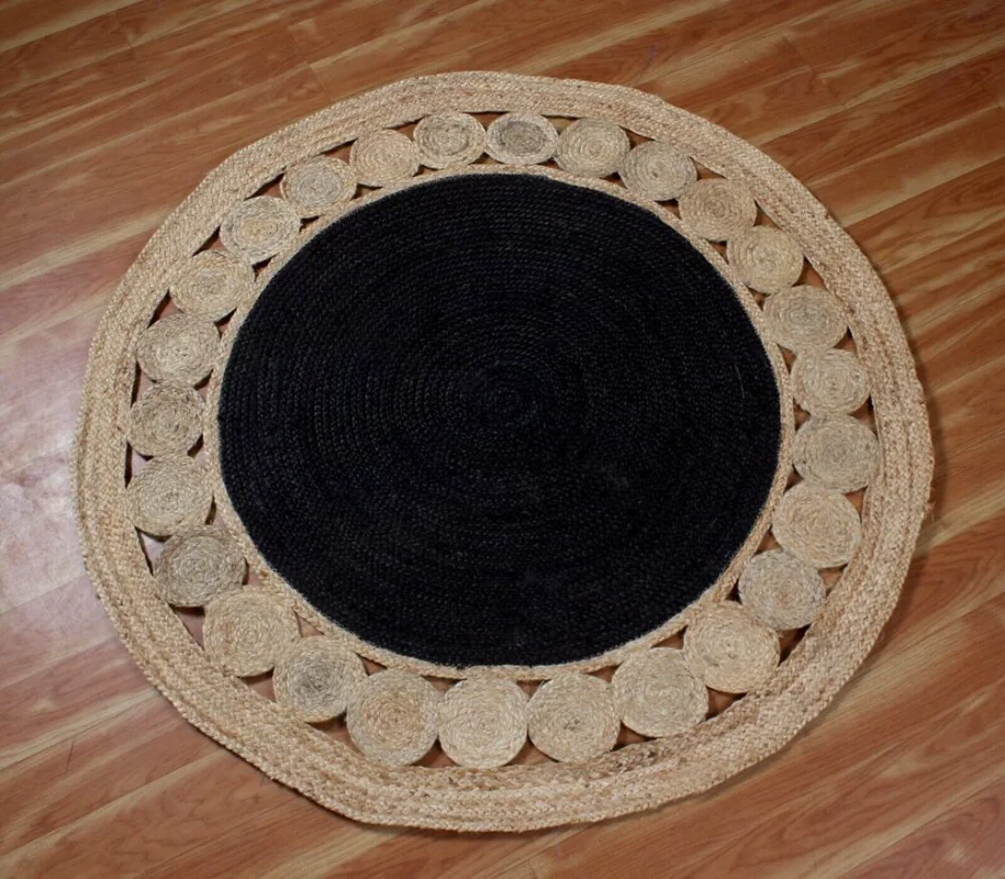 

Rug Round Natural Braided Jute Reversible Modern Carpet Rustic Look Living Rug Rugs Floor Mats