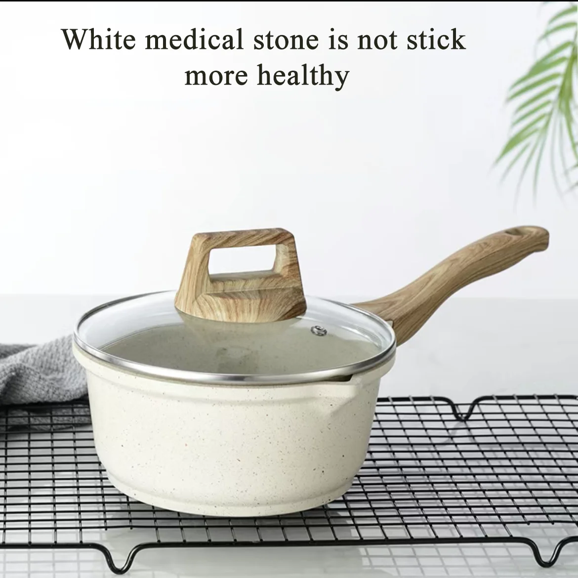 Non-Stick Frying Pan with Wooden Handle,Maifan Stone Soup Pot, Cooking Utensils for Kitchen, Cookware Set