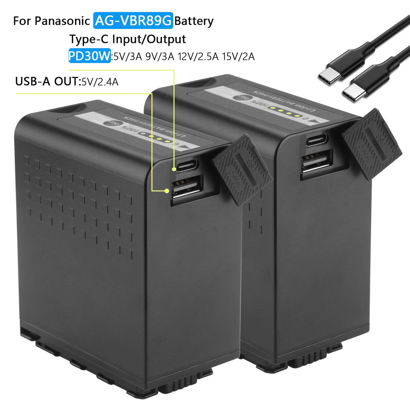 PD30W Quick Charge AG-VBR89G VW-VBD98 Battery for Panasonic AG-VBR59 VBR89 VBR118, VW-VBD58 VBD78, AG-3DA1 AC8 DVX200 HVX201