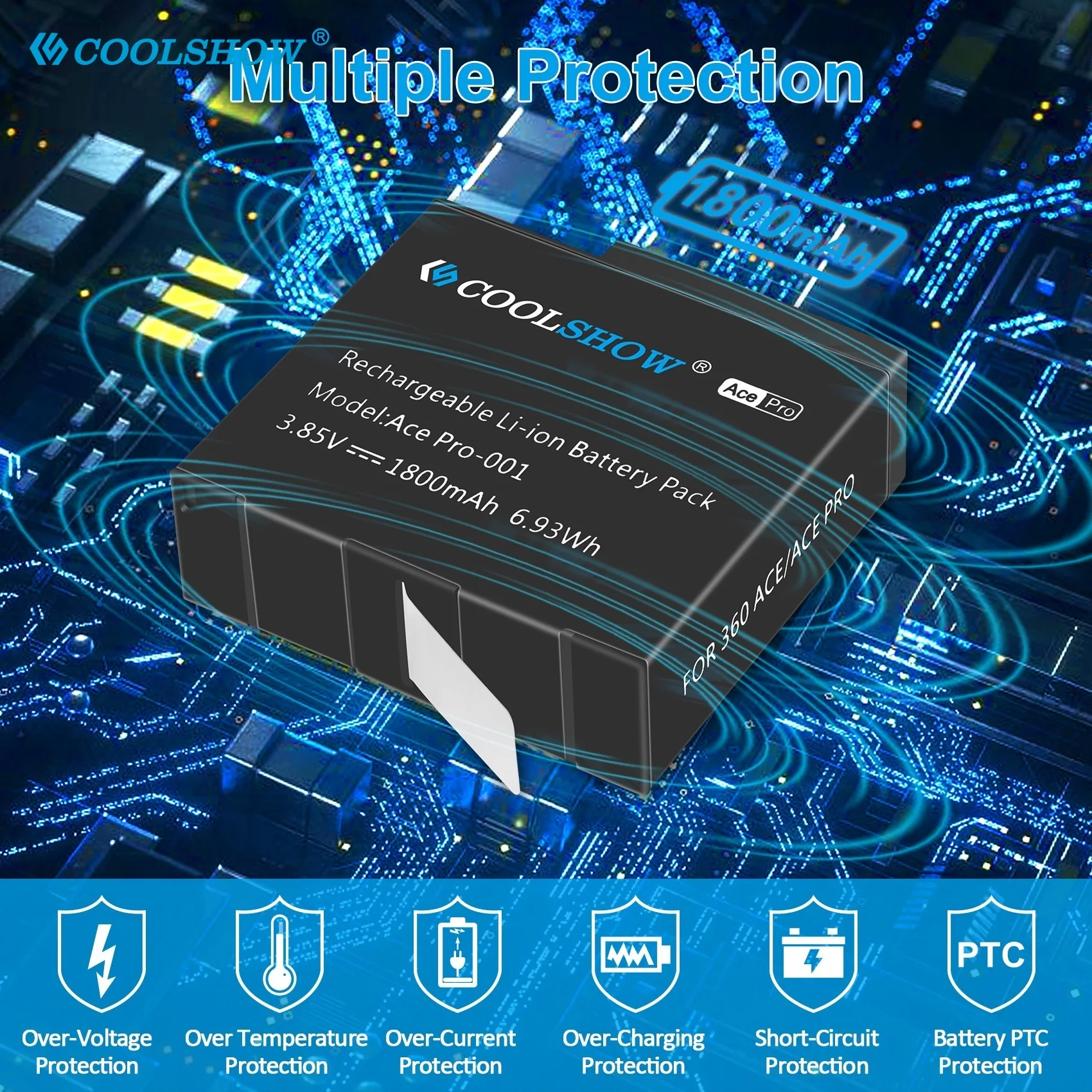 Digital Battery for Insta360 Ace Pro 360 Rechargeable Battery Action Camera Accessories for Insta360 Ace 1800mah Batteries