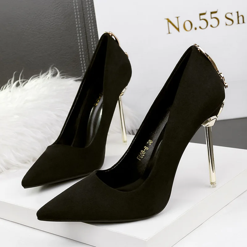 

High heeled women's 2026 fashion slim heel metal buckle butterfly high heels women's shoes suede