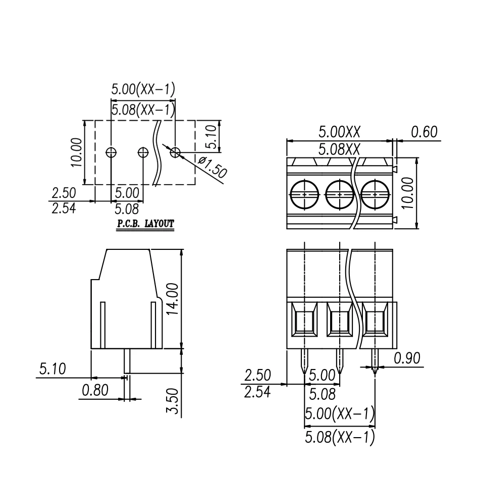 50pcs/lot 5.0/5.08mm screw terminal block EK500V EK508V DG500 5.0 5.08 KF128L