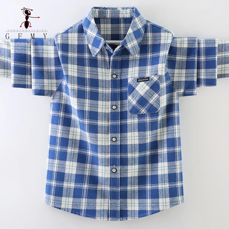 GFMY الأطفال منقوشة قميص 100% القطن المتوترة قميص الأولاد الوقوف طوق كم طويل سترة غير رسمية ربيع الخريف الأطفال بلايز