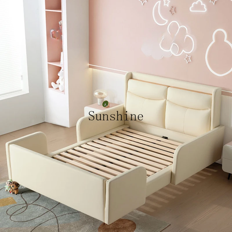 Modern simple solid wood environmentally friendly silicone leather princess bed girl partition guardrail