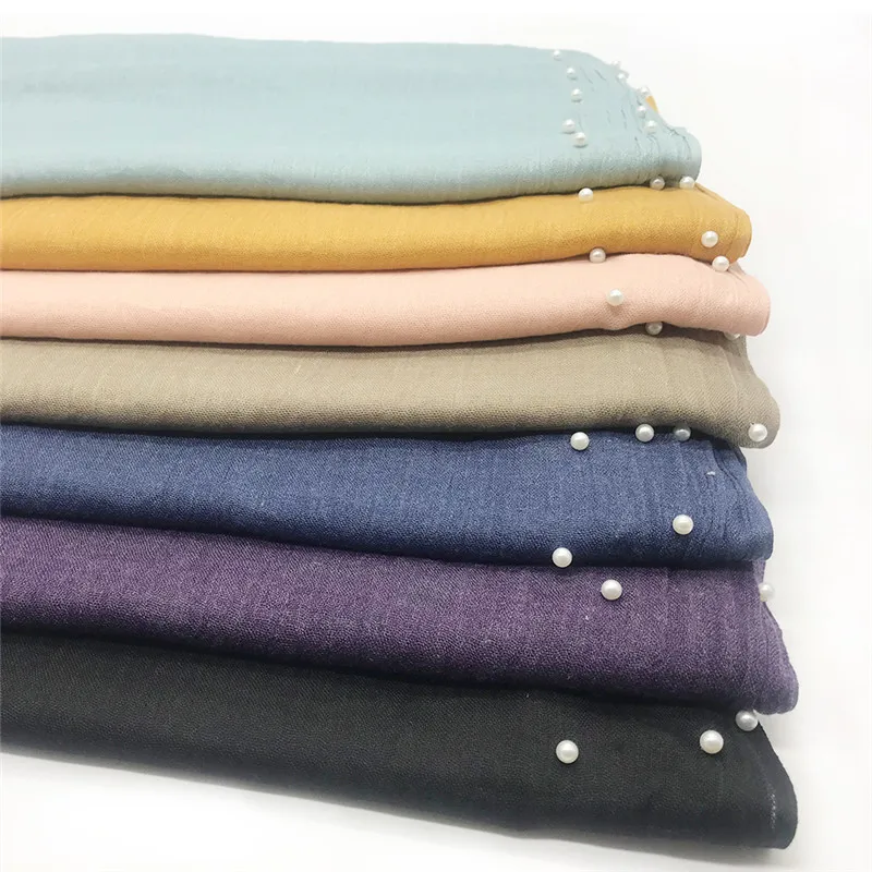 

High QualityTRCotton Solid Color Two-Headed Fringe Scarf Hot Selling Product Large Size Pearl Women's Bag Headscarf Wholesale