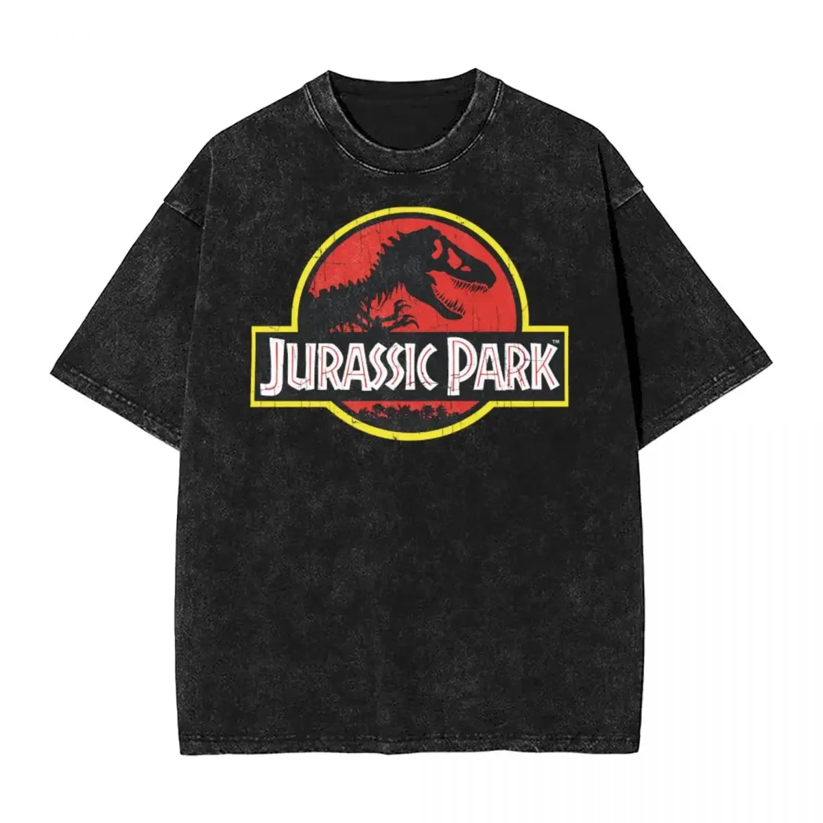 Jurassic Park Washed T Shirt Streetwear Hip Hop Vintage T-Shirt Tees Men Women Cotton Harajuku Graphic