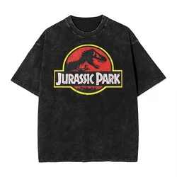 Jurassic Park Washed T Shirt Streetwear Hip Hop Vintage T-Shirt Tees uomo donna Cotton Harajuku Graphic