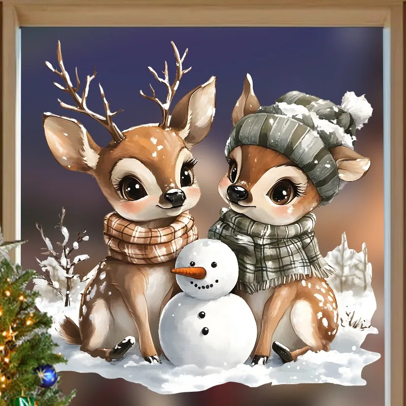 Christmas Elk Snowman Wall Sticker New Year Glass Window Decor Mural For Christmas Home Decoration Self-adhesive Festival Decals