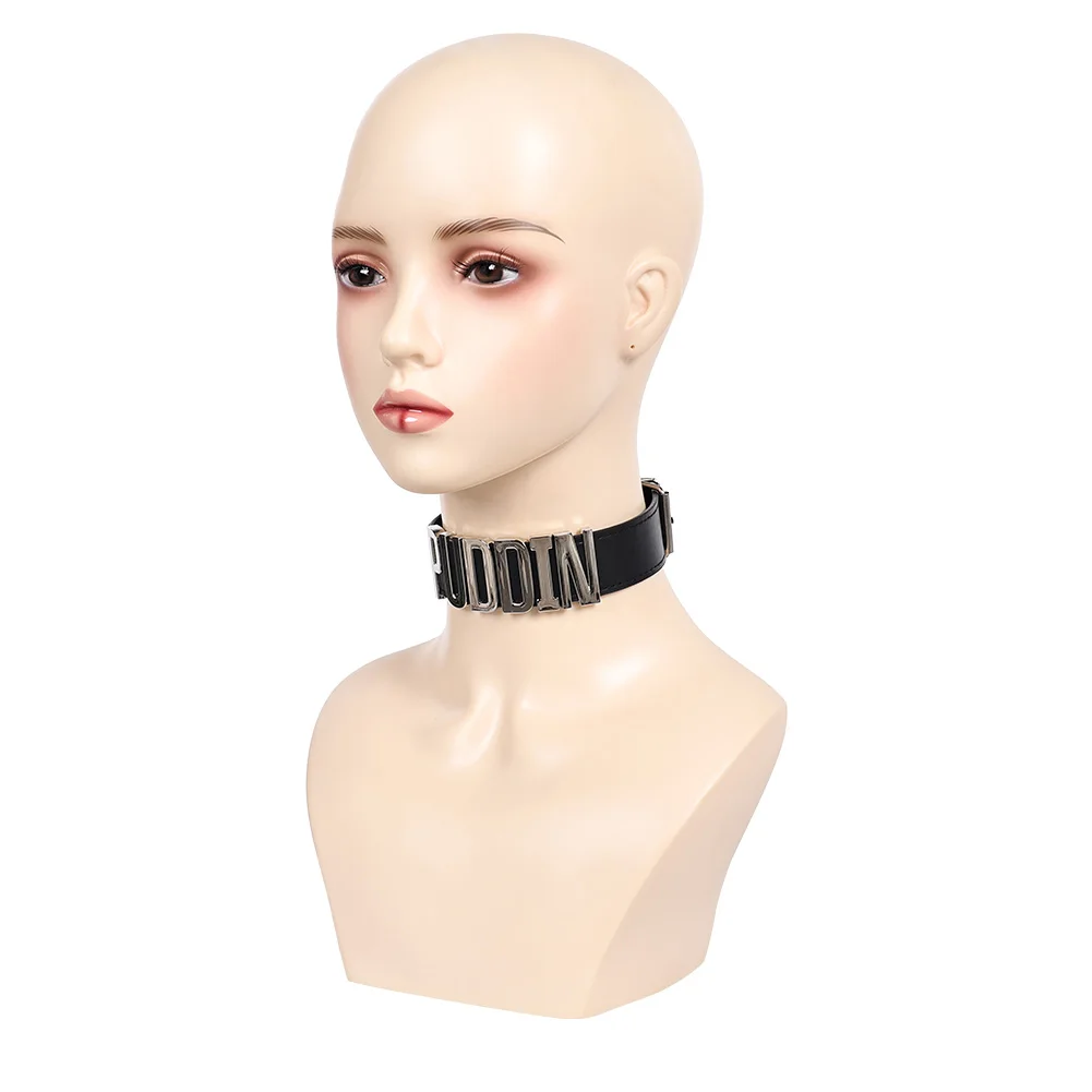 Quinzel Choker PU Leather Punk Necklace Movie Suicide Team Female Super Villain Cosplay Fantasy Costume Accessories Women Props