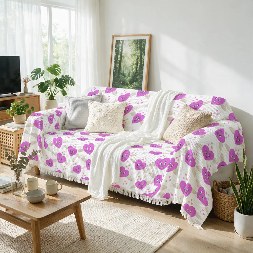 Cozy Heart Pattern Throw Blanket for Sofa Couch Living Room Decor Accent Throw Cover Seasonal Decor Cushion Bedding Houseware
