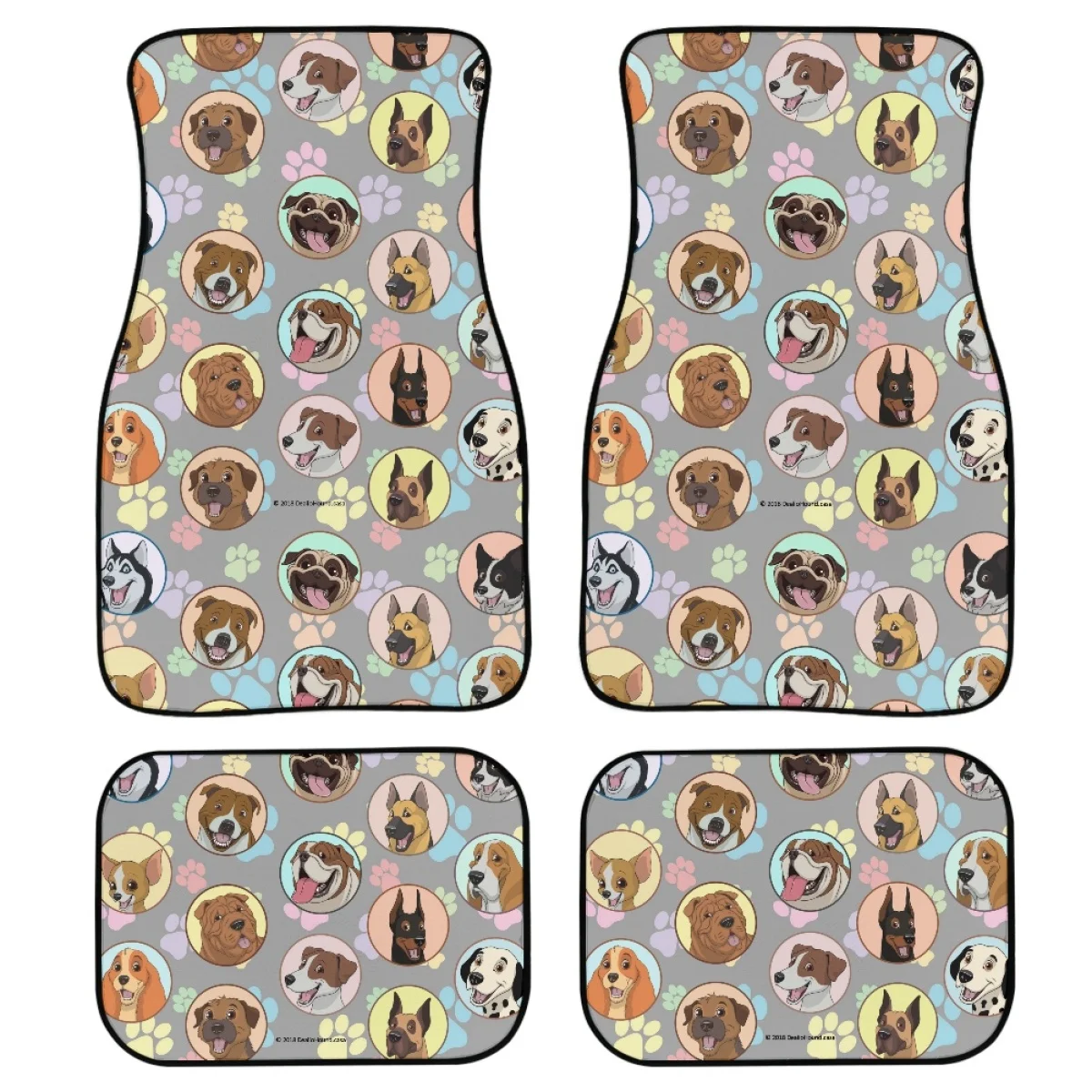 Cute Many Dogs Pattern Carpet Floor Mats for Cars Auto Accessories Front Rear Car Floor Foot Mat Sets of 4 Pieces Easy to Clean