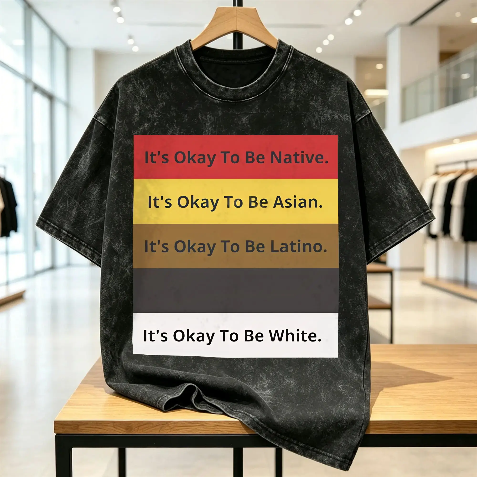 Vintage Washed T-Shirt Stop Racism It's Okay To Be Asian Black Arab Normal American Loose T Shirts  Hippie Tee Shirt for Men
