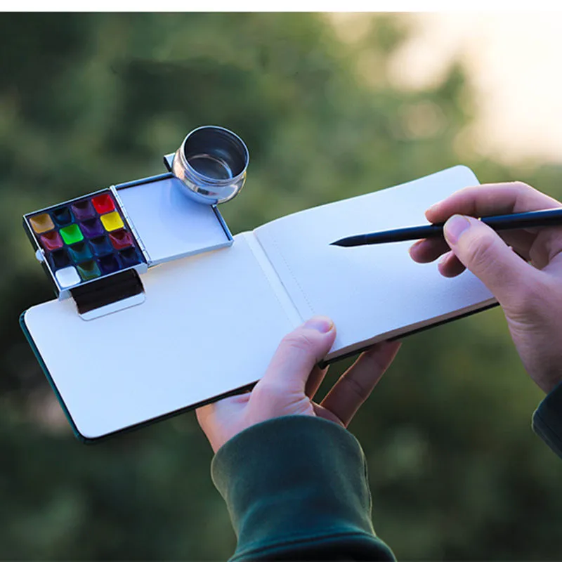 Portable Mini Travel Watercolor Paint Box Empty Palette Retro Exquisite Small Square Box Student Painting Art Supplies