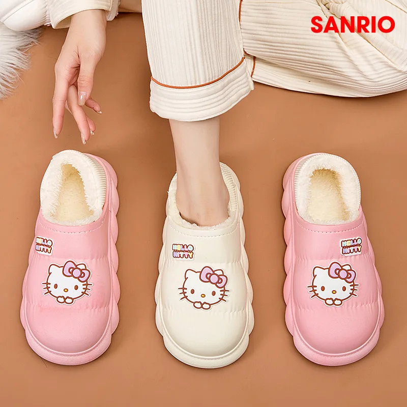 Hello Kitty Y2k Shoes Home Fuzzy Slipper Women Winter Cotton Warm Plush Non Slip Grip Fluffy Plush Mops Kawaii Shoes