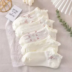 5 Pairs/lot Fashion Jacquard Funny Cute Colorful Floral Girls Female Short Socks White Low Cut Ankle Lace Socks Summer Spring