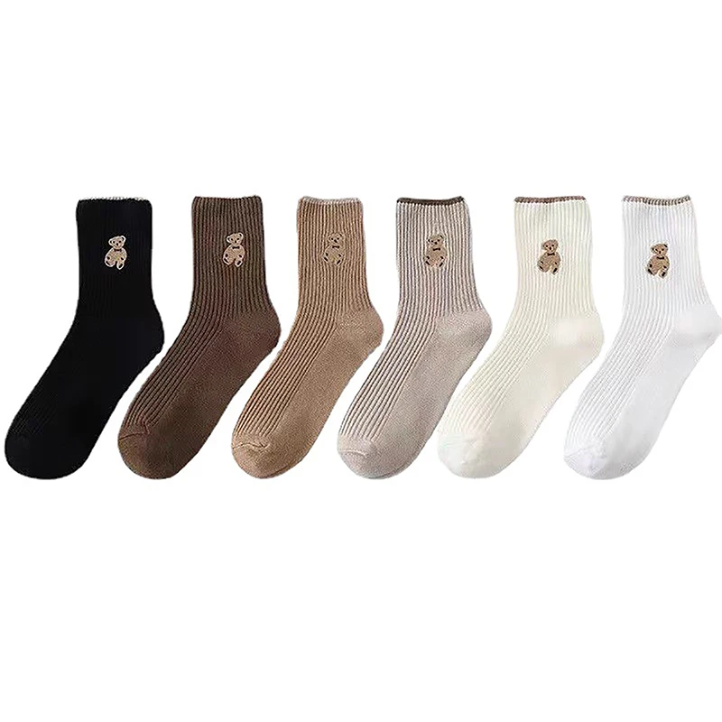 Chaussettes en coton doux avec ours de dessin animé pour femmes, bas décontractés coréens Kawaii, café, automne, 1 paire