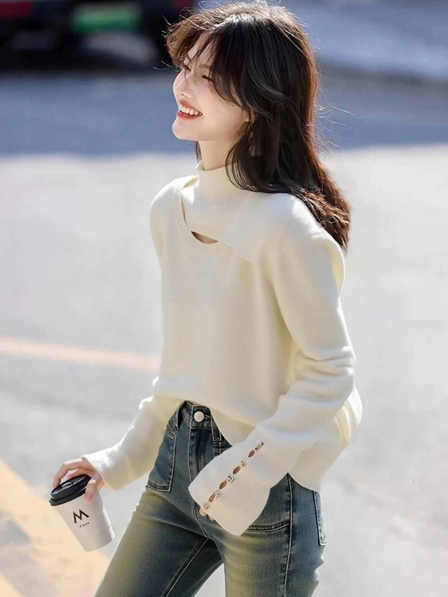 

Простой цветной вязаный свитер с вырезами Thi Long Sve Overhead, зимний повседневный теплый женский модный топ