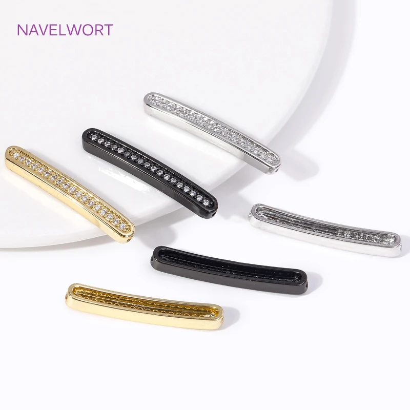 Trendy 3 Colors 18K Gold Plated Inlaid Zircon Long Strip Spacer Separator Bead For Jewelry Making DIY Bracelet Accessories