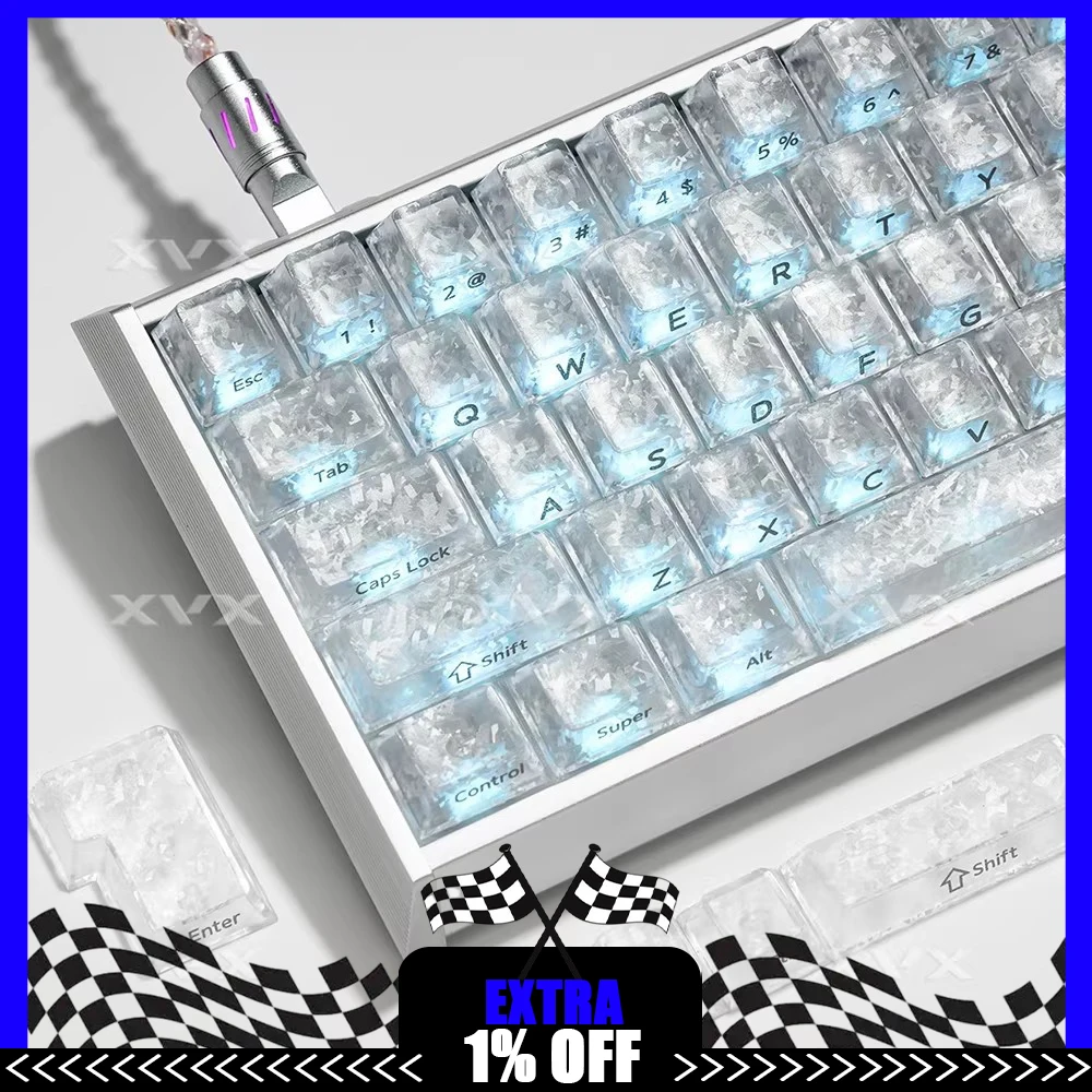 XVX Ice Carbon Grain PC Keycaps PC Material Cherry Height Permeability Keyboard Keycaps Customized PC Accessories Gifts
