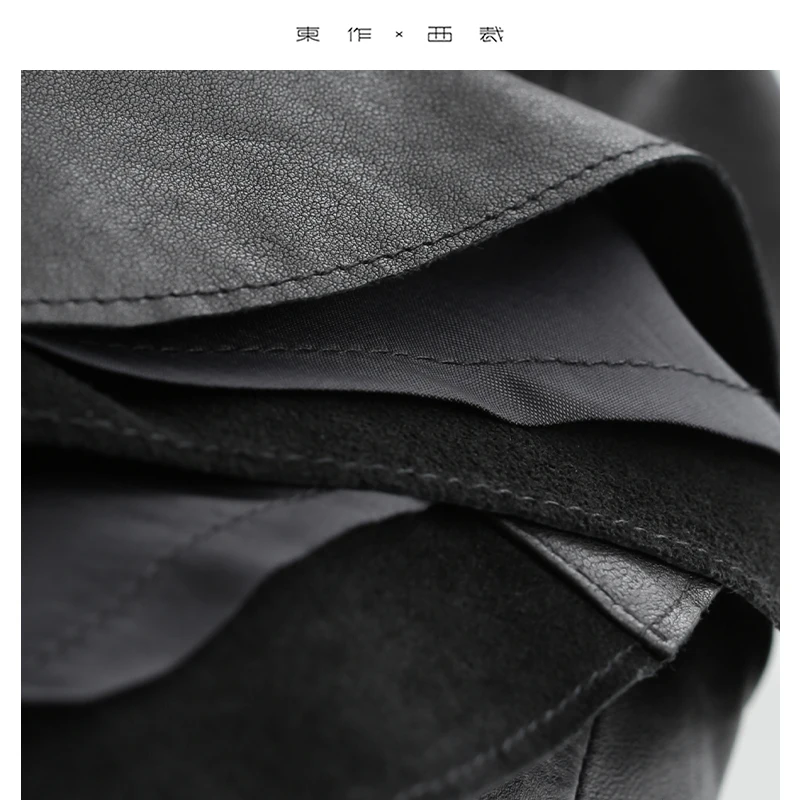 جلد الماعز الناعم والشمع ~ زر القرن ملابس خارجية من الجلد الطبيعي طية صدر السترة بأكمام طويلة نوع الرأس ملابس خارجية نسائية قصيرة لخريف وشتاء 2025 نمط جديد