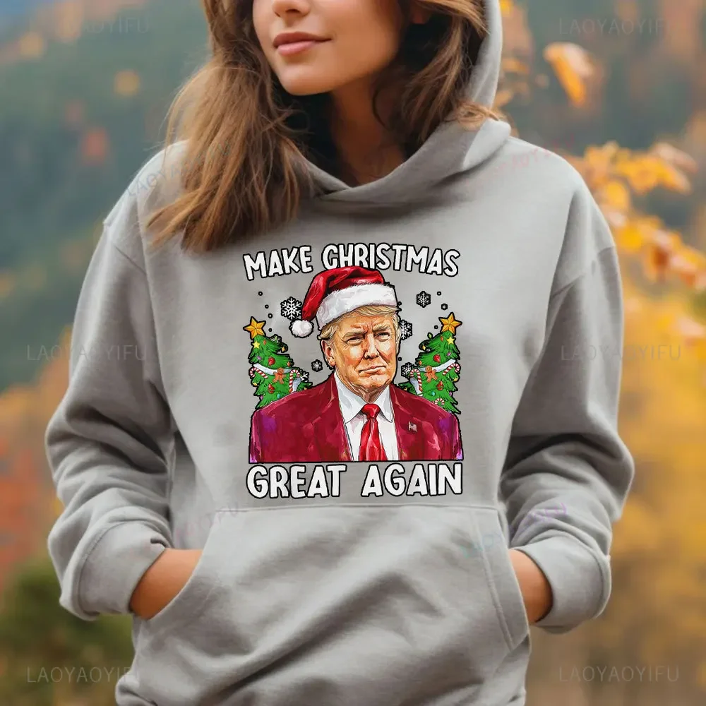 Make Christmas Great Again Sudadera de manga larga Divertida Trump 2024 Sudaderas con capucha Trump Rump Navidad Divertida sudadera de Navidad Ropa