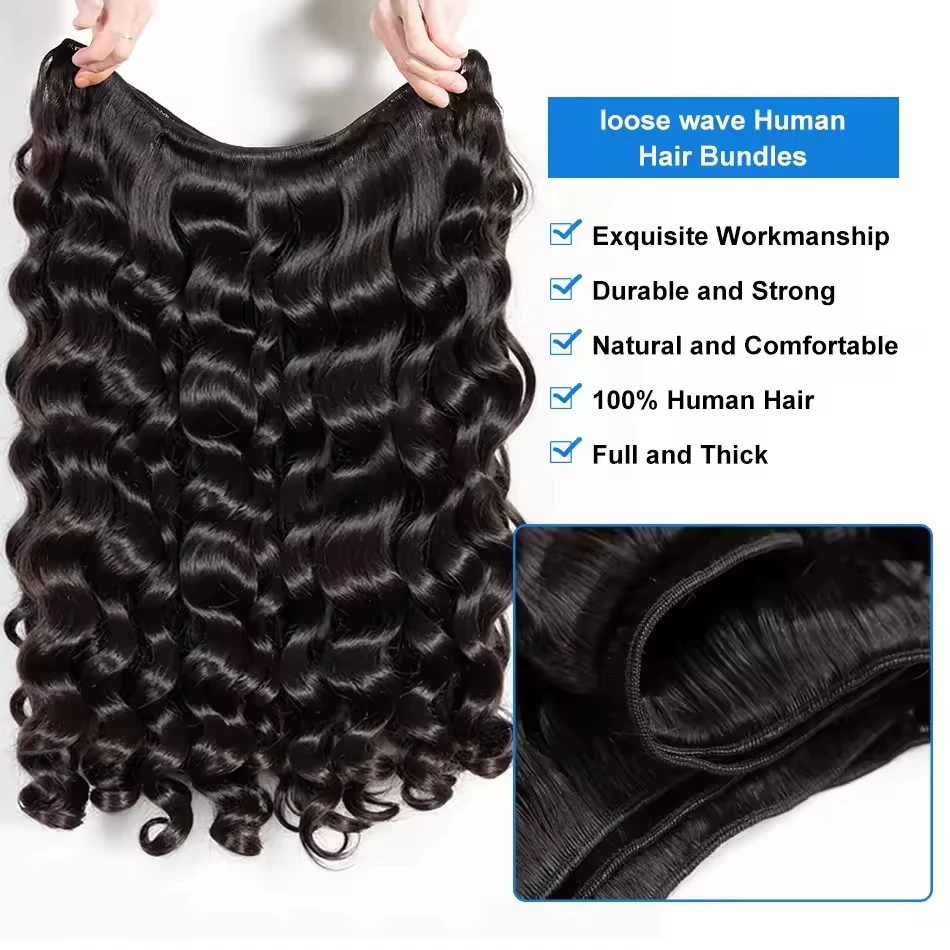 Lose Welle 20 30 Zoll langes indisches rohes Echthaar Bündel 3/4 PCS Echthaar Bundles Extensions 12A natürliche schwarze Remy Haarwebart