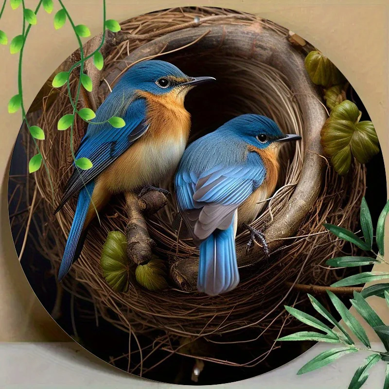 

Metal Decoration: Blue Flycatcher Birds Nest Art for Home, Living Room, Coffee Shop, Office, Wall Decoration