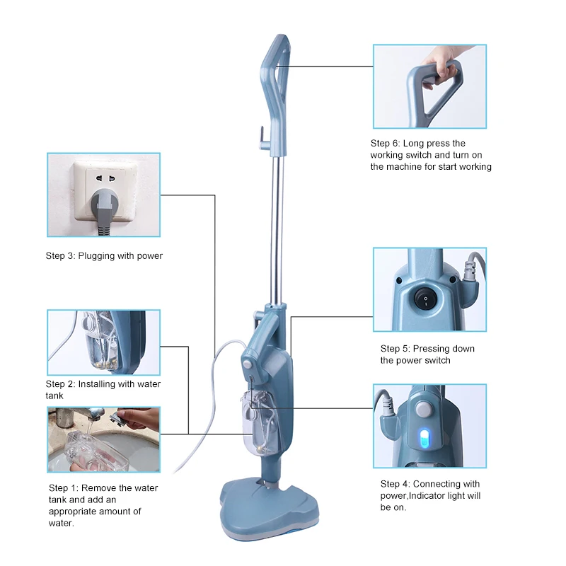 Elektrischer Dampfwischer, Wasserspray, Hochtemperatur-Dampfgarer, Sterilisationsreiniger, Bodenwischen, Kehrmaschine, Handreinigung, Fensterwascher