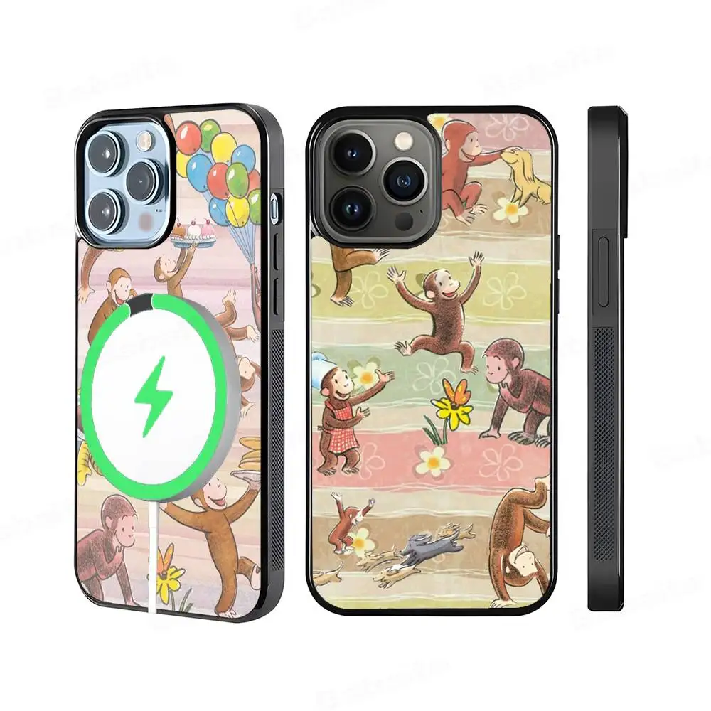 Funda Protectora Magnética con Diseño de Mono Curioso G-George para Magsafe, Compatible con iPhone 17 Air, 16 Pro Max, 15, 14, 13, 12, 11