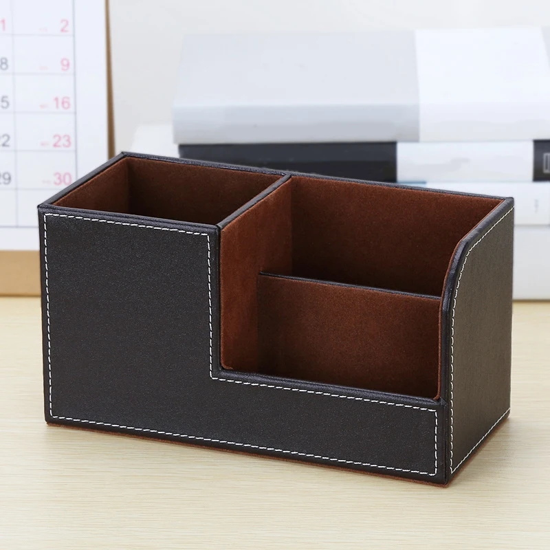 Couro Desk Organizer, Material de Escritório Titular, Papelaria, Caixa de armazenamento para cartão de visita, Caneta, Lápis, Remoto