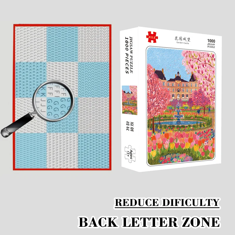 1 Box 1000 Piece Velvet Touch Jigsaw Puzzle, 2.2mm Thick Garden Castle Pattern, High Interlocking Tight Fit
