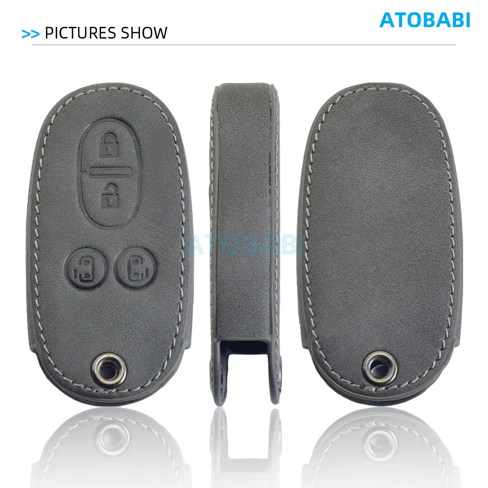 Graue Leder-Autoschlüsselhülle für Suzuki 2016 2017, Spacia Solio Palette MR Wagon Hustler Every Alto Lapin Remote Fob Shell Case – Detail 5