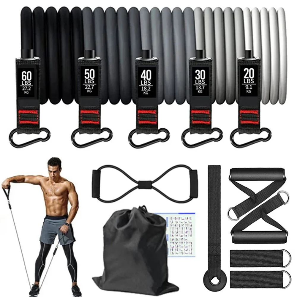 12PCS Pilates Bar Kit with Resistance Bands Set Non-slip Fitness Stick Elastic Bands Workout Bar Exercise Bands 200LBS 150LBS