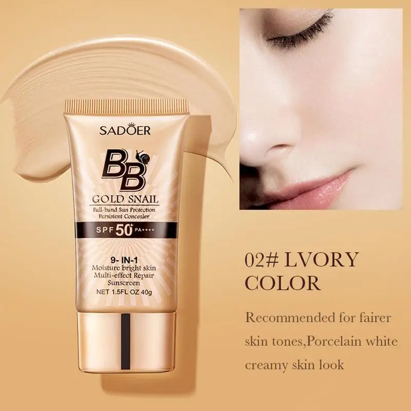 BB Cream SPF50+ Gold Snail Sunscreen Whitening Foundation Mild Concealer Lightweight BB Cream Moisturizing Long Lasting Cream