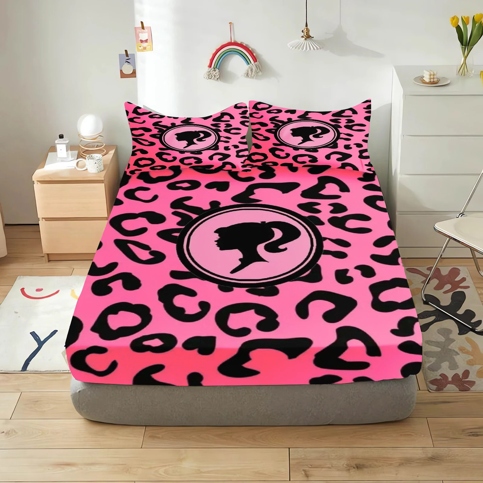 

Barbie Girl Fitted Sheet 100% Polyester Children Cute Pink Cartoon Skin-Friendly Elastic Sheets Soft Breathable Printing