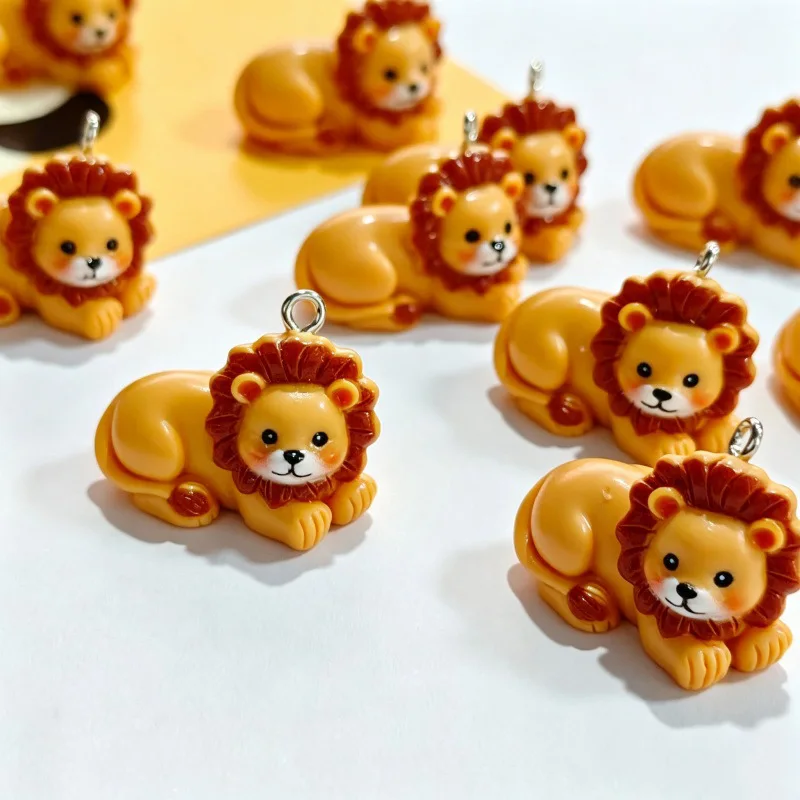 6Pcs Resin Simulation Cute Lion Pendants Cartoon Dull Animal Charms DIY Jewelry Making Accessories for Necklaces Keychain Crafts - view 5