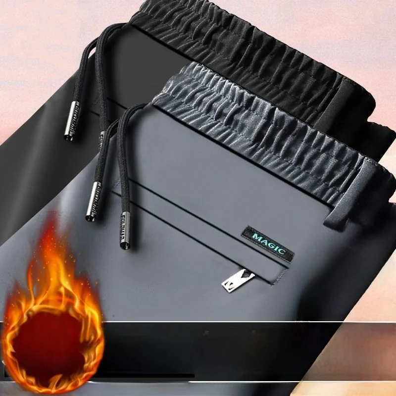 

Thiened Fce Casual Pants Men's Outerwear Warm Busin Loose Versatile Mid-aged Dad Straight-leg Polyester Fiber